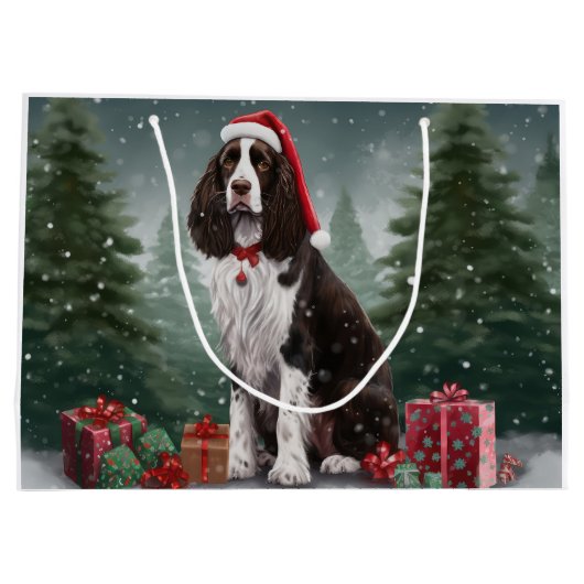 Springer Spaniël Hond in Sneeuw Kerstmis Groot Cadeauzakje (Achterkant)