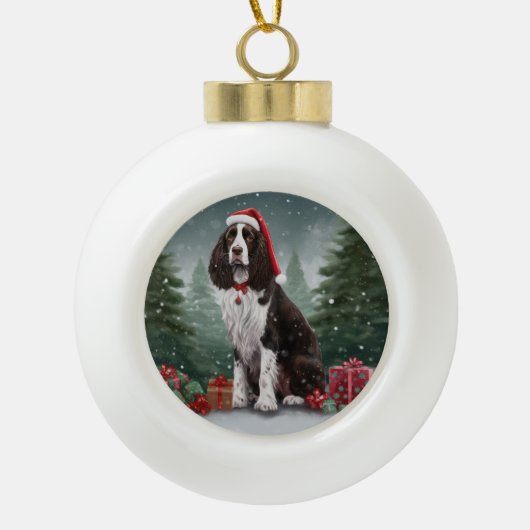 Springer Spaniël Hond in Sneeuw Kerstmis Keramische Bal Ornament (Voorkant)