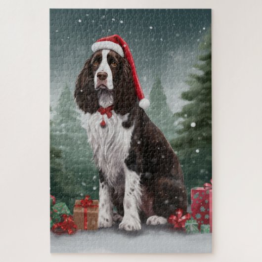 Springer Spaniël Hond in Sneeuw Kerstmis Legpuzzel (Verticaal)