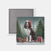 Springer Spaniël Hond in Sneeuw Kerstmis Magneet (Voorkant / Achterkant)