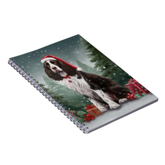 Springer Spaniël Hond in Sneeuw Kerstmis Notitieboek (Rechterzijde)