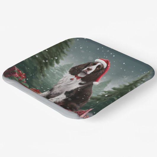 Springer Spaniël Hond in Sneeuw Kerstmis Papieren Bordje (Gebogen)