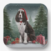 Springer Spaniël Hond in Sneeuw Kerstmis Papieren Bordje (Voorkant)
