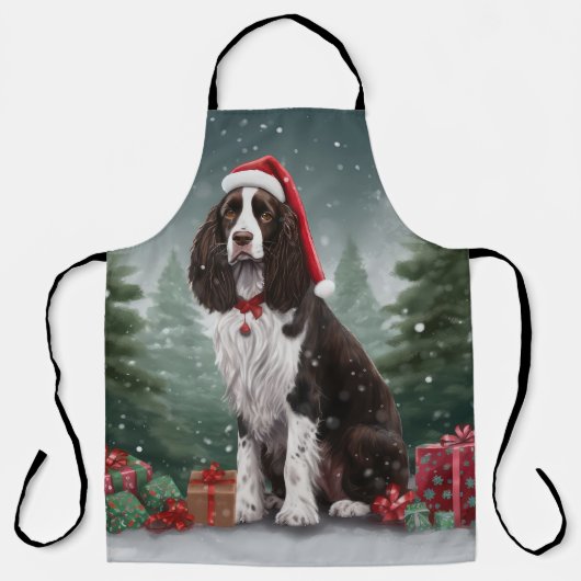 Springer Spaniël Hond in Sneeuw Kerstmis Schort (Voorkant)
