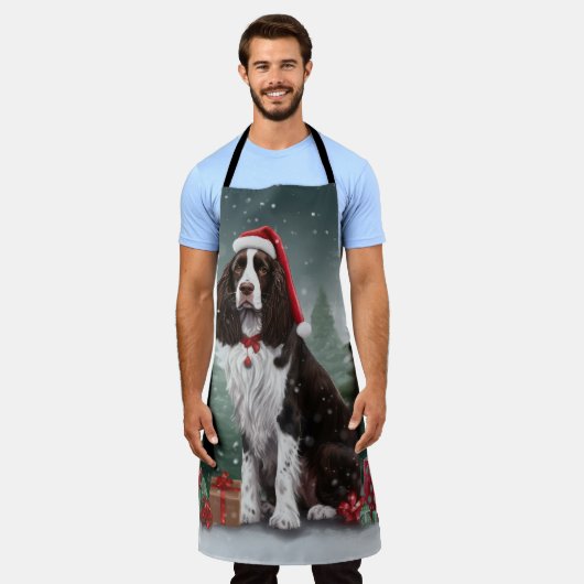 Springer Spaniël Hond in Sneeuw Kerstmis Schort (Gedragen)