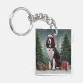 Springer Spaniël Hond in Sneeuw Kerstmis Sleutelhanger (Voorkant Links)
