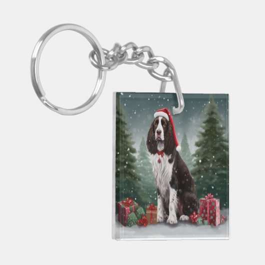 Springer Spaniël Hond in Sneeuw Kerstmis Sleutelhanger (Voorkant Links)