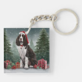 Springer Spaniël Hond in Sneeuw Kerstmis Sleutelhanger (Achterkant)