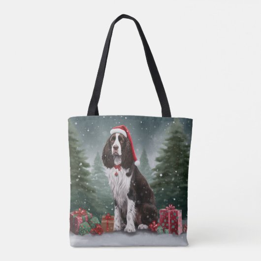 Springer Spaniël Hond in Sneeuw Kerstmis Tote Bag (Achterkant)