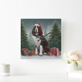 Springer Spaniël Hond in Sneeuw Kerstmis Vierkante Klok (Huis)