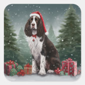 Springer Spaniel hond in sneeuw Kerstmis Vierkante Sticker (Voorkant)