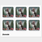Springer Spaniel hond in sneeuw Kerstmis Vierkante Sticker (Vel)