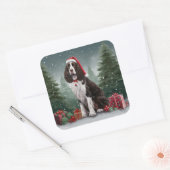Springer Spaniel hond in sneeuw Kerstmis Vierkante Sticker (Envelop)
