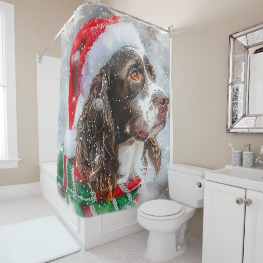 Springer Spaniel Hond Kerst Feestelijk Douchegordijn (In situ)