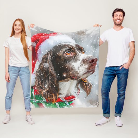 Springer Spaniel Hond Kerst Feestelijk Fleece Deken (In situ)