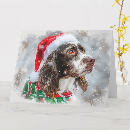 Springer Spaniel Hond Kerst Feestelijk Kaart (Gele Bloem)