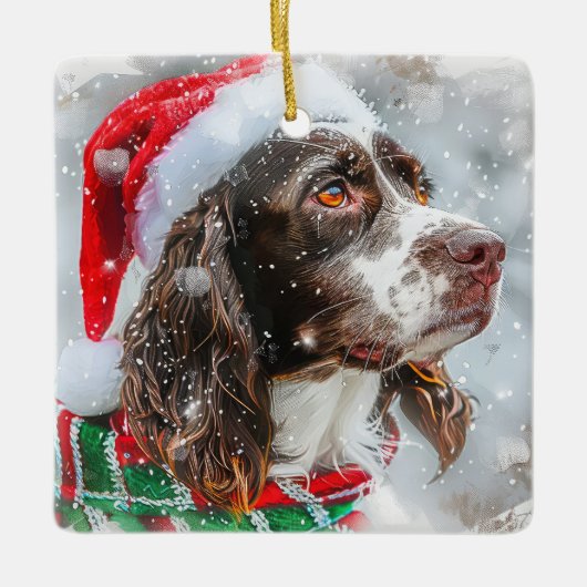 Springer Spaniel Hond Kerst Feestelijk Keramisch Ornament (Voorkant)