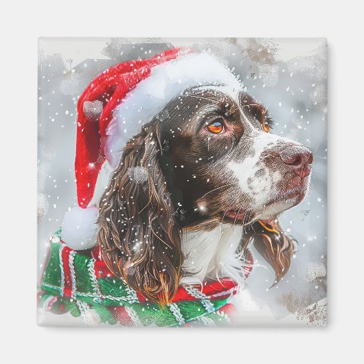 Springer Spaniel Hond Kerst Feestelijk Magneet (Voorkant)
