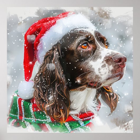 Springer Spaniel Hond Kerst Feestelijk Poster (Voorkant)