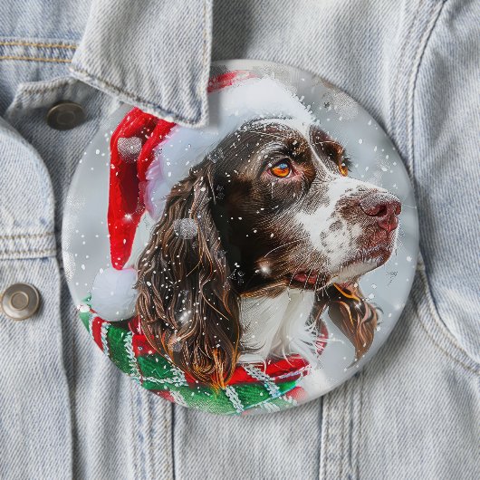 Springer Spaniel Hond Kerst Feestelijk Ronde Button 6,0 Cm (In situ)