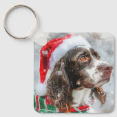 Springer Spaniel Hond Kerst Feestelijk Sleutelhanger (Voorkant)