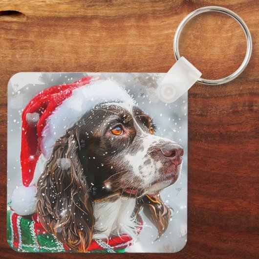 Springer Spaniel Hond Kerst Feestelijk Sleutelhanger (Achterkant)