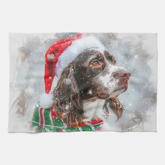 Springer Spaniel Hond Kerst Feestelijk Theedoek (Horizontaal)