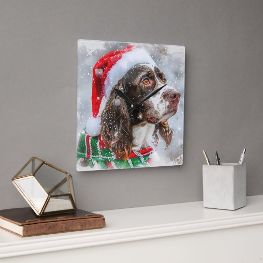 Springer Spaniel Hond Kerst Feestelijk Vierkante Klok (Kantoor)