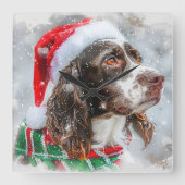 Springer Spaniel Hond Kerst Feestelijk Vierkante Klok (Voorkant)
