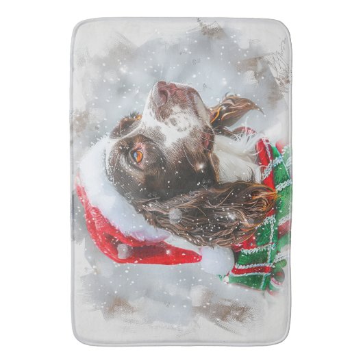 Springer Spaniel Hond Kerstfeest Badmat (Voorkant Verticaal)