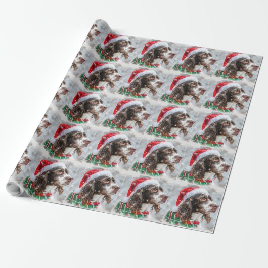 Springer Spaniel Hond Kerstfeest Cadeaupapier (Uitgerold)