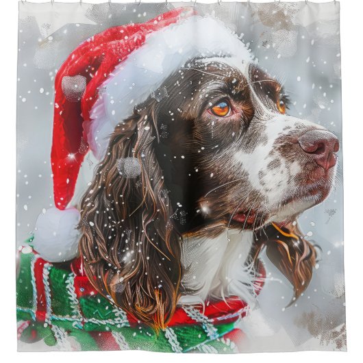Springer Spaniel Hond Kerstfeest Douchegordijn (Voorkant)
