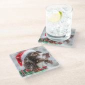 Springer Spaniel Hond Kerstfeest Glazen Onderzetter (Schuin)