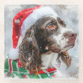 Springer Spaniel Hond Kerstfeest Glazen Onderzetter (Voorkant)