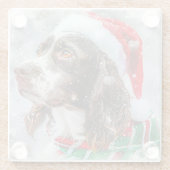Springer Spaniel Hond Kerstfeest Glazen Onderzetter (Achterkant)