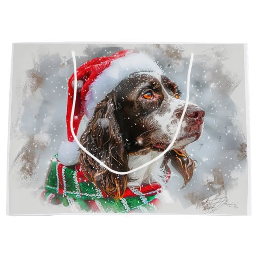 Springer Spaniel Hond Kerstfeest Groot Cadeauzakje (Voorkant)