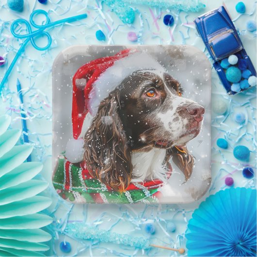 Springer Spaniel Hond Kerstfeest Papieren Bordje (Feest)