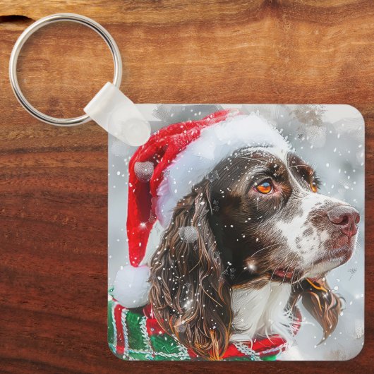 Springer Spaniel Hond Kerstfeest Sleutelhanger (Voorkant)