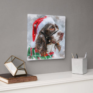 Springer Spaniel Hond Kerstfeest Vierkante Klok