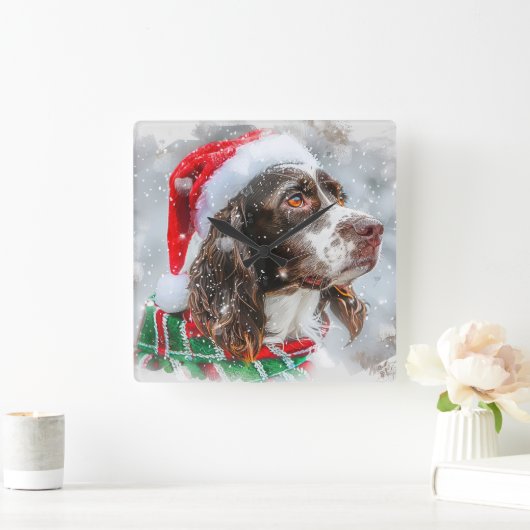 Springer Spaniel Hond Kerstfeest Vierkante Klok (Huis)