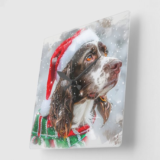 Springer Spaniel Hond Kerstfeest Vierkante Klok (Hoek)