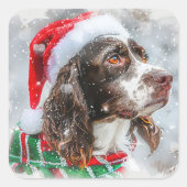 Springer Spaniel Hond Kerstfeest Vierkante Sticker (Voorkant)