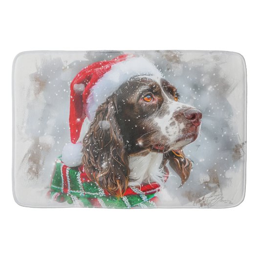 Springer Spaniel hond Kerstmis Festief Badmat (Voorkant)