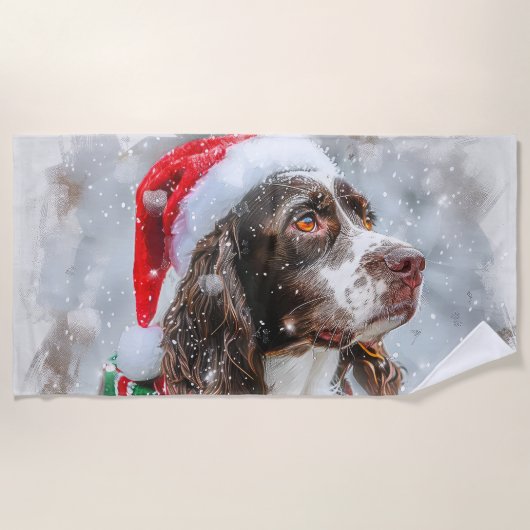Springer Spaniel hond Kerstmis Festief Strandlaken (Voorkant)