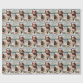 Springer Spaniel Hond Kerstmis Vintage Strand Cadeaupapier (Vlak)