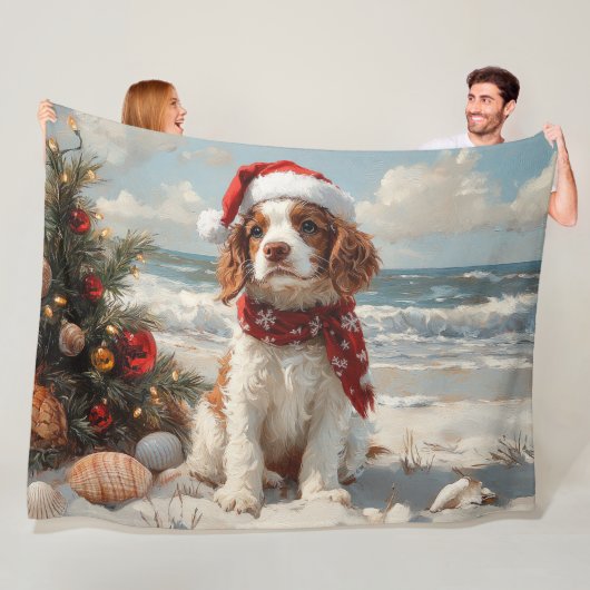 Springer Spaniel Hond Kerstmis Vintage Strand Fleece Deken (In situ)