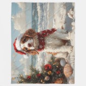 Springer Spaniel Hond Kerstmis Vintage Strand Fleece Deken (Voorkant)