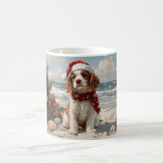 Springer Spaniel Hond Kerstmis Vintage Strand Koffiemok (Center)