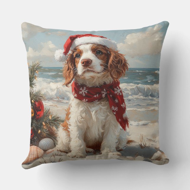 Springer Spaniel Hond Kerstmis Vintage Strand Kussen (Achterkant)