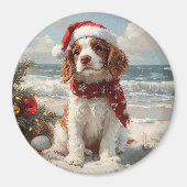 Springer Spaniel Hond Kerstmis Vintage Strand Magneet (Voorkant)